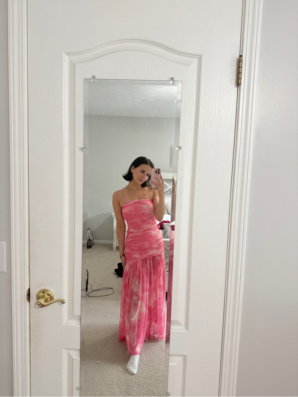 Bardot Solana Dress Strapless Pink Tie-Dye Maxi Dress